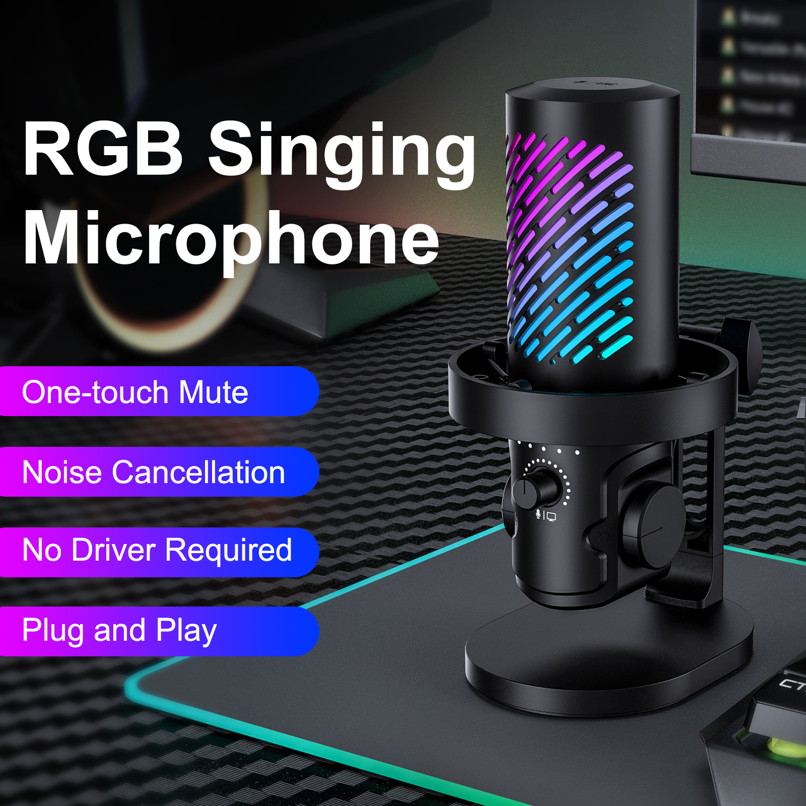 Pc Gaming Youtuber - Tenlamp RGB USB Streaming Microphone ,Professionl