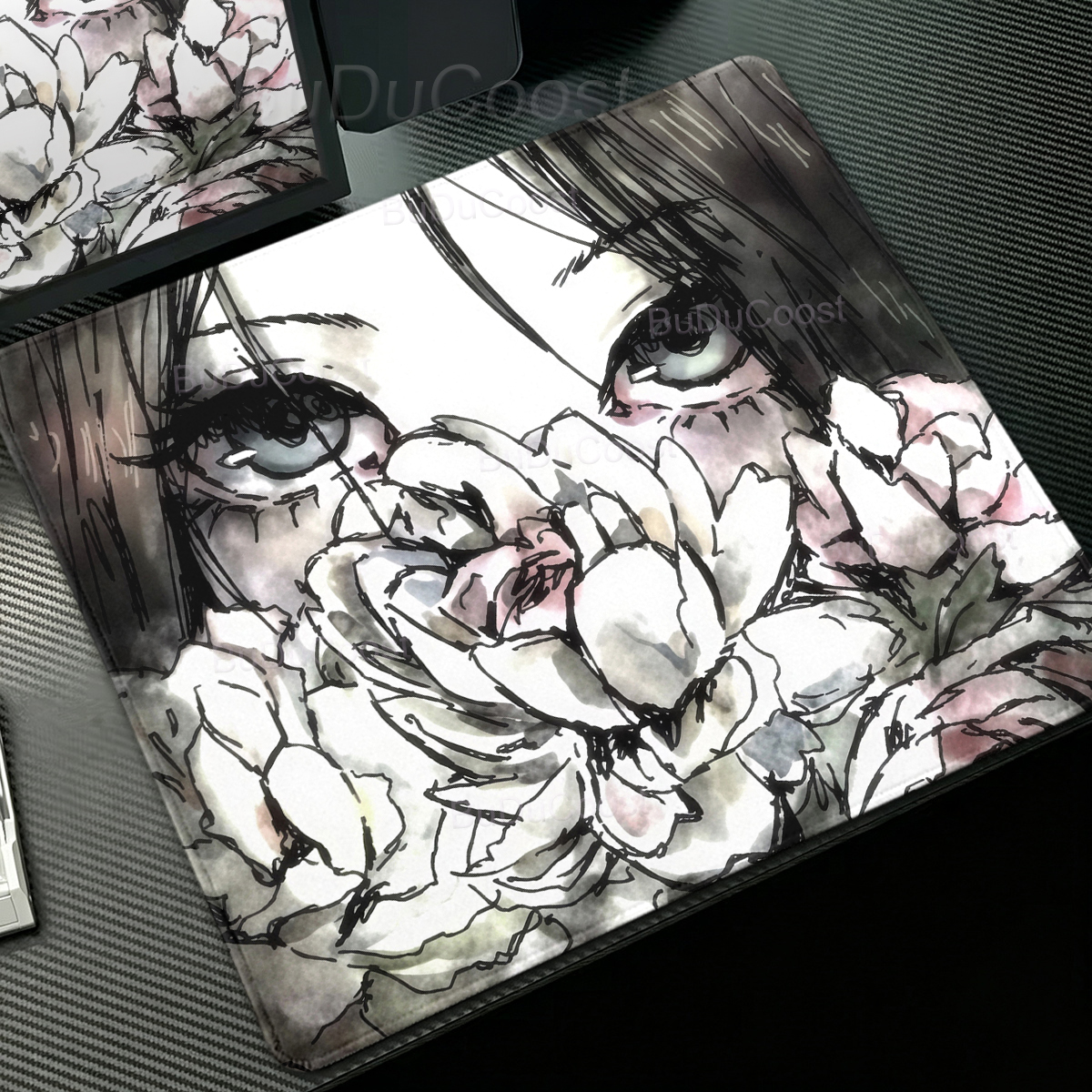 Pc Gaming Aesthetic - Anime Girl Desk Mat Flower Aesthetics