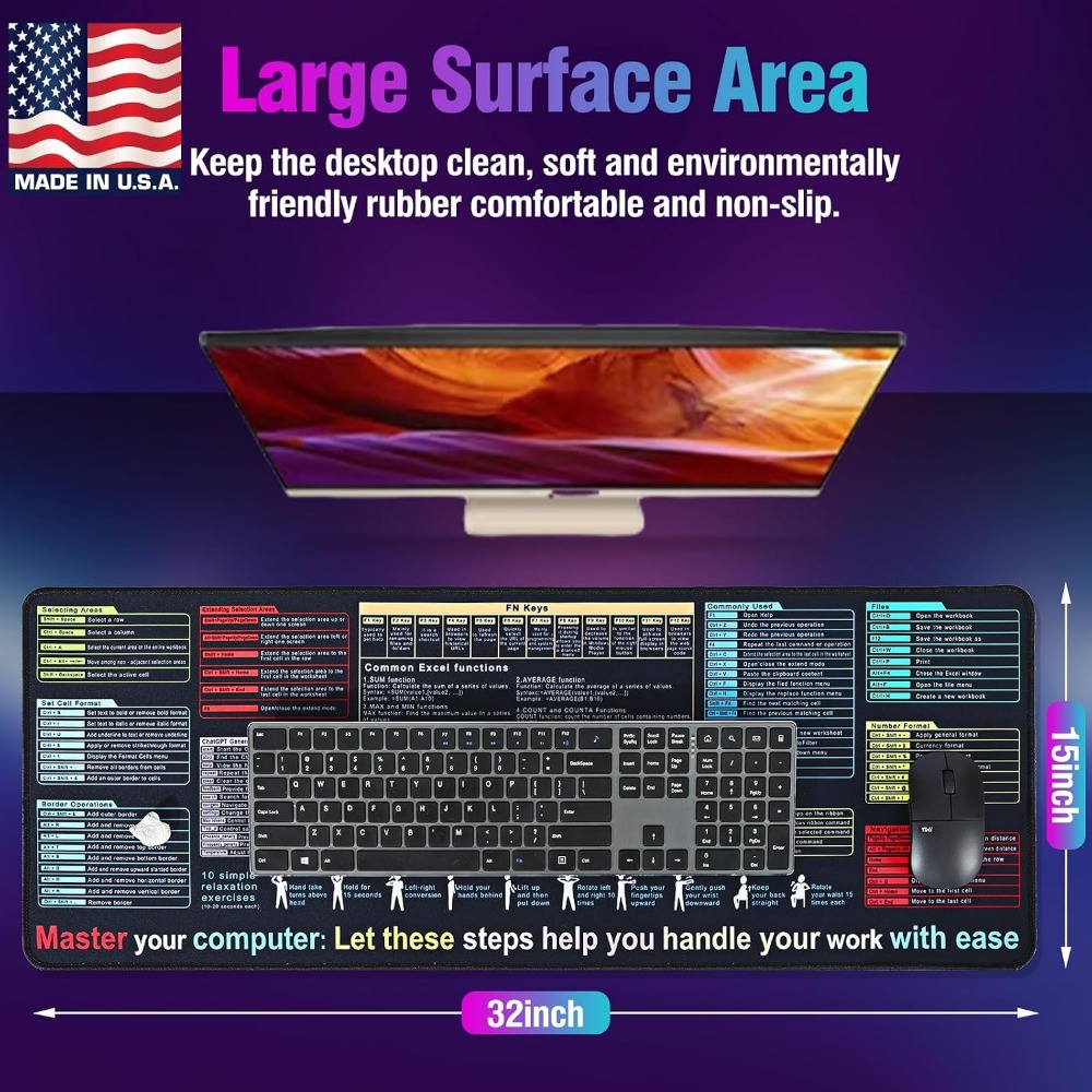 XL Excel Formulas and Shortcut - Gaming Desk Mat avis et prix