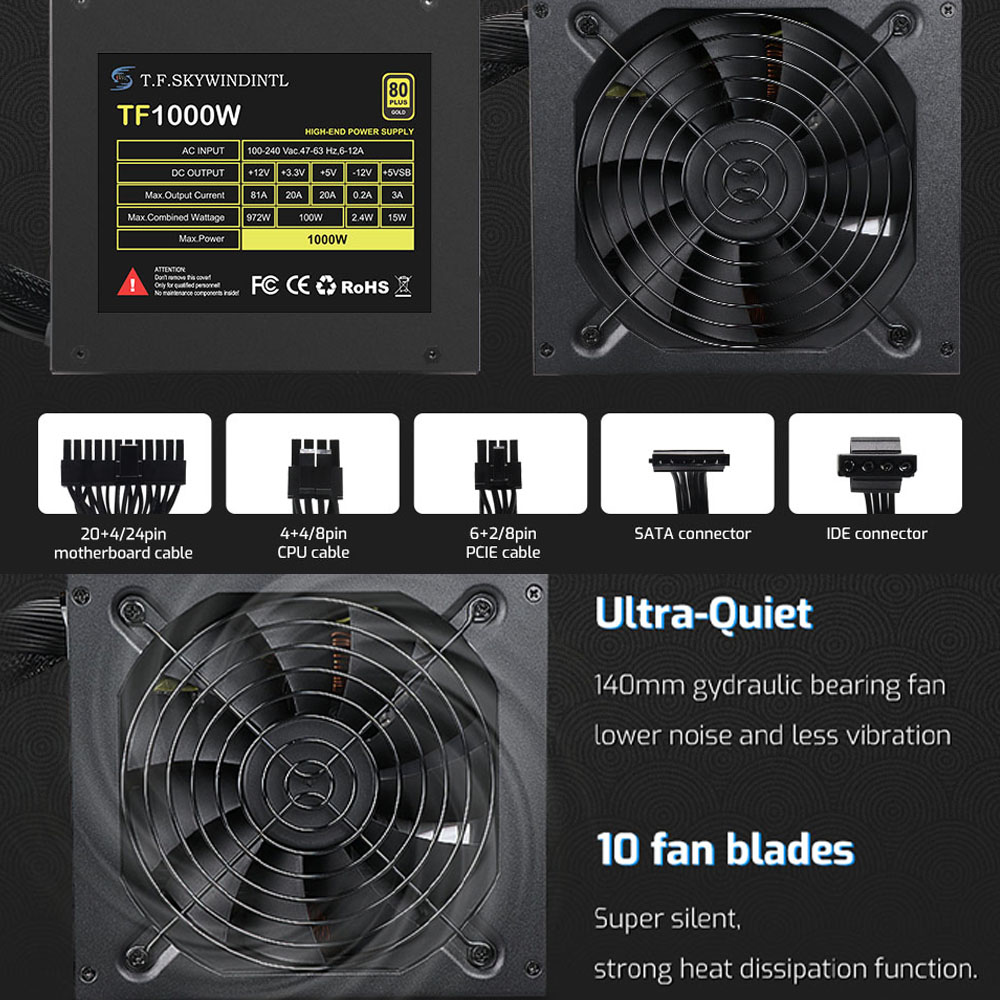 1000W 100-240V ATX Gold Power  - Pc Unit For Gaming avis et prix