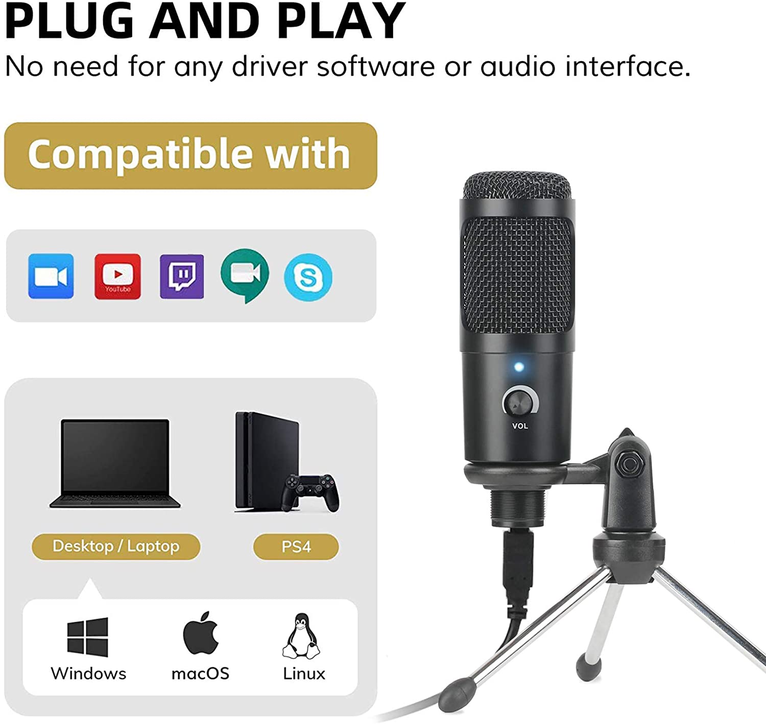 USB Condenser Microphone Recor - Pc Gaming Youtuber avis et prix